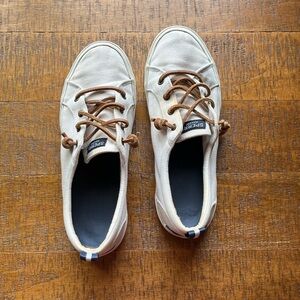 Sperry Off-White Canvas Sneakers with Tan Laces